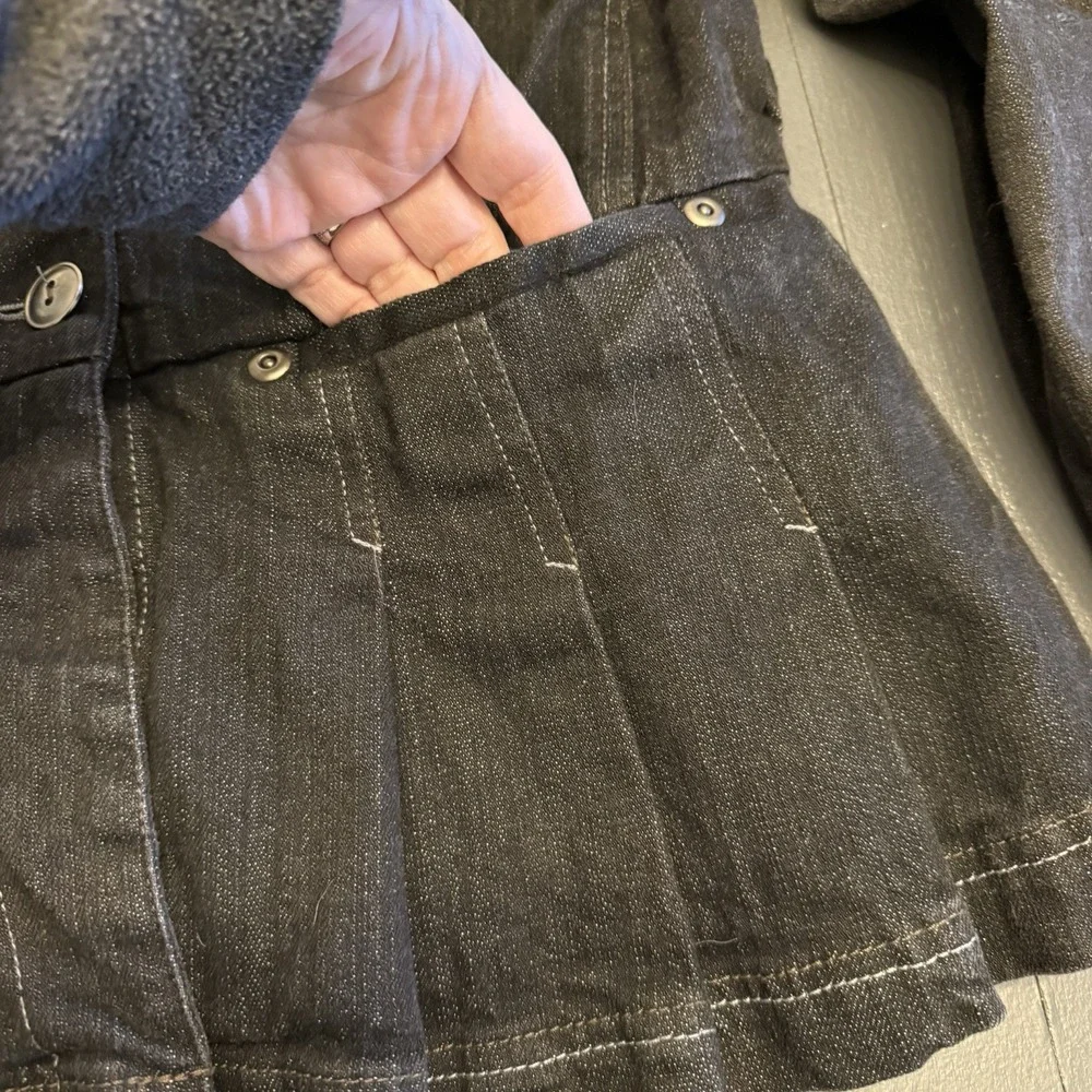 Motto‎ Y2K Denim Blazer Jacket Pleated/Fitted Girly Ruffles VTG  Size Small Blk - Picture 8 of 13